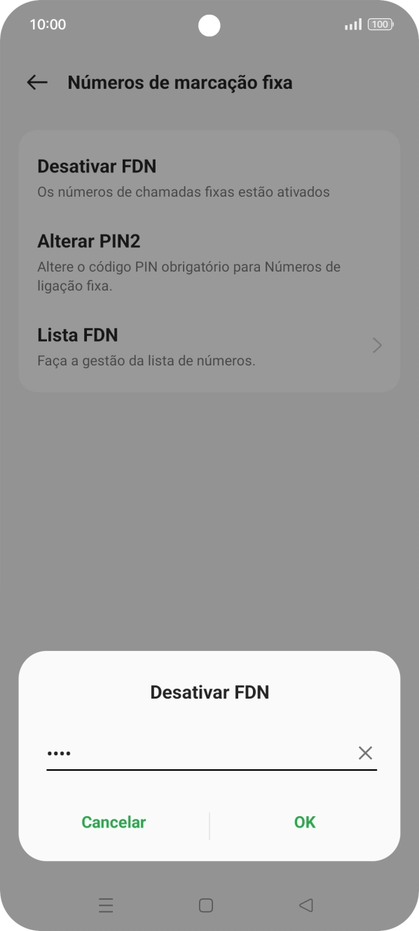 Introduza o código PIN2 e prima o ícone para aceitar.