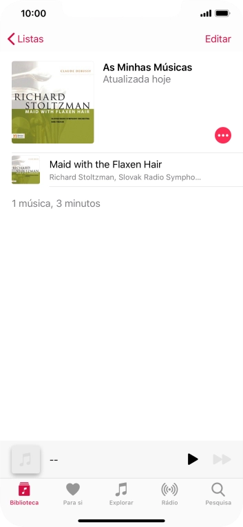 Vá até à categoria ou lista de reprodução pretendida e prima o ficheiro de música pretendido.