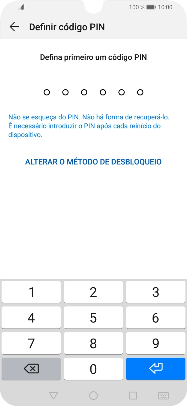 Prima ALTERAR O MÉTODO DE DESBLOQUEIO.
