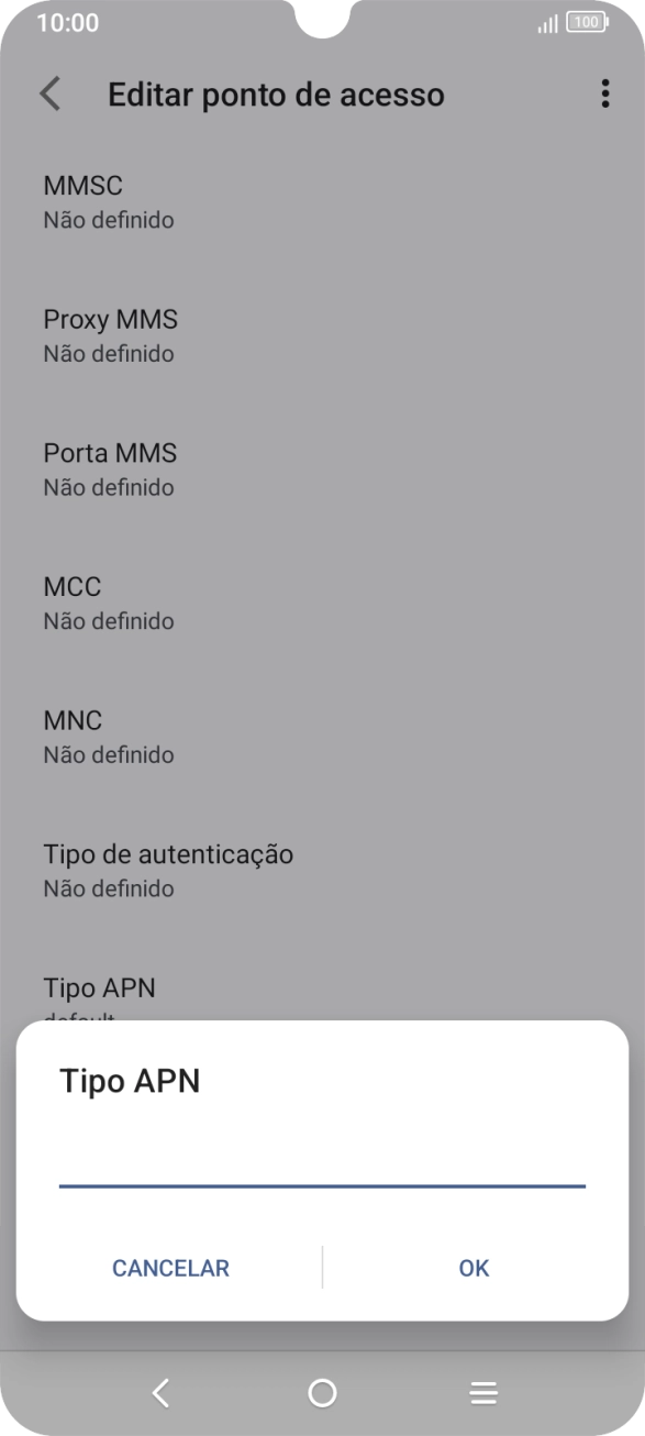 Introduza default e prima OK.