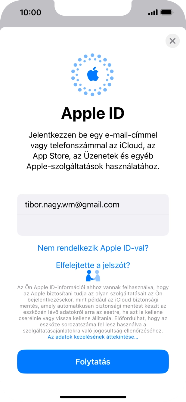 Válaszd a Folytatás lehetőséget.