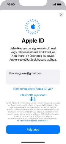 Válaszd a Folytatás lehetőséget.