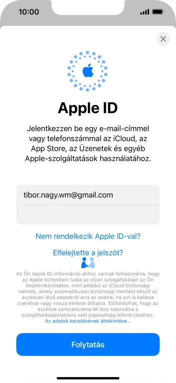 Válaszd a Folytatás lehetőséget.