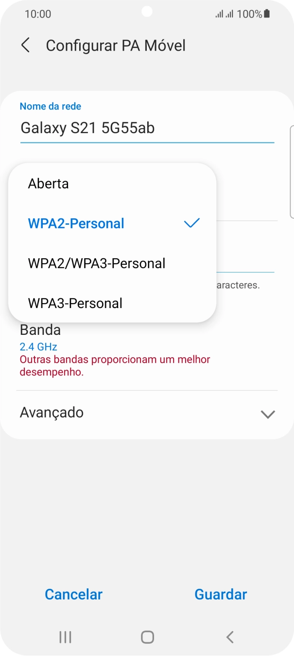 Prima WPA3-Personal para proteger o hotspot Wi-Fi com uma password.