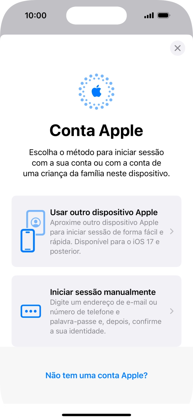Prima Iniciar sessão manualmente.