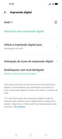 Prima o ícone de apagar  junto à impressão digital pretendida.