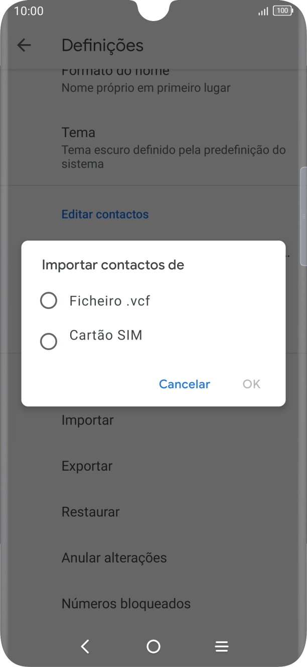 Prima o nome do cartão SIM.