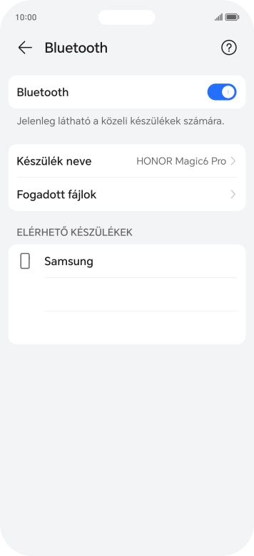 Válaszd ki a kívánt Bluetooth-eszközt, és kövesd a kijelzőn megjelenő utasításokat annak telefonodhoz történő csatlakoztatásához.