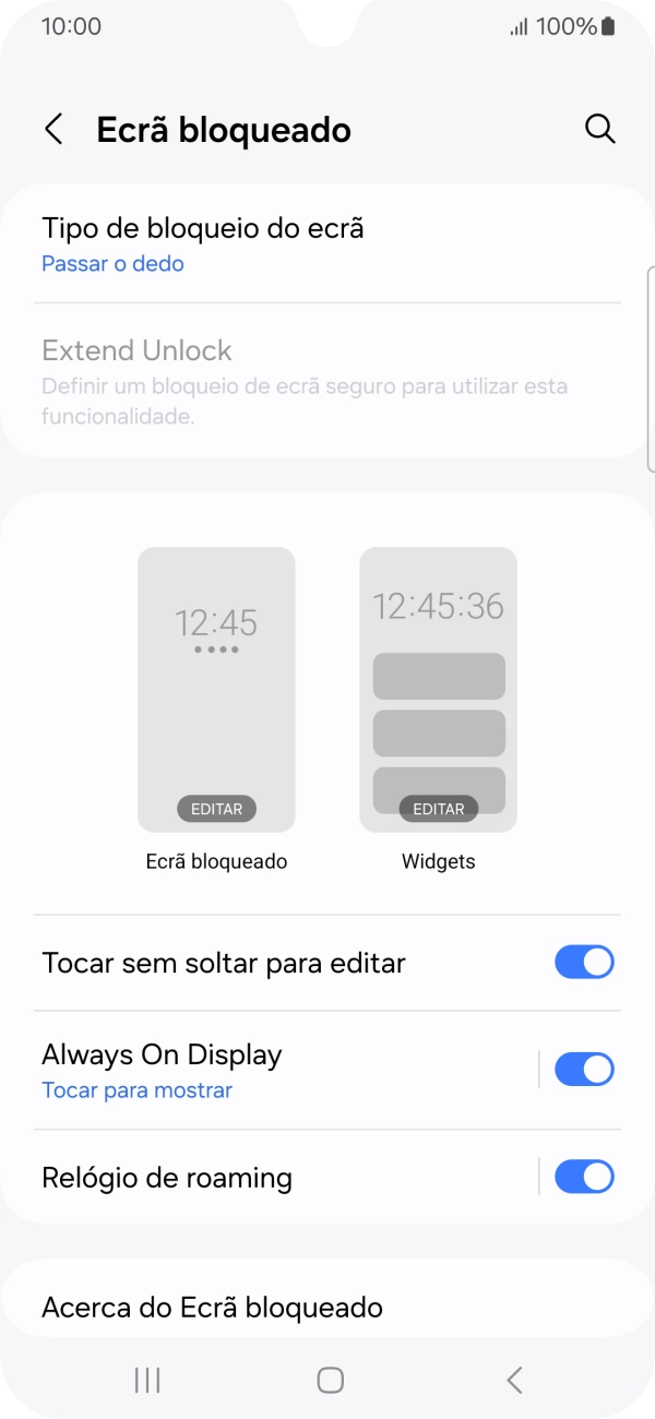 Prima Tipo de bloqueio do ecrã.