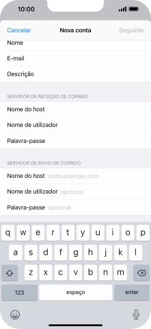 Prima Nome do host e insira smtp.vodafone.pt.