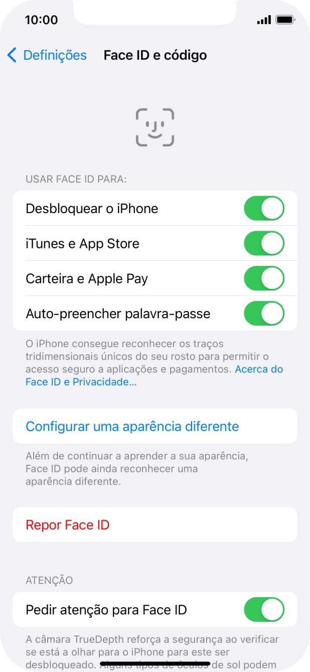 Prima os indicadores junto às definições pretendidas para as ativar ou desativar.