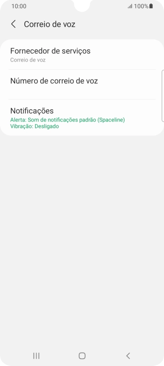 Prima Número de correio de voz sob o cartão SIM pretendido.