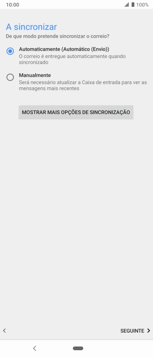 Prima MOSTRAR MAIS OPÇÕES DE SINCRONIZAÇÃO.