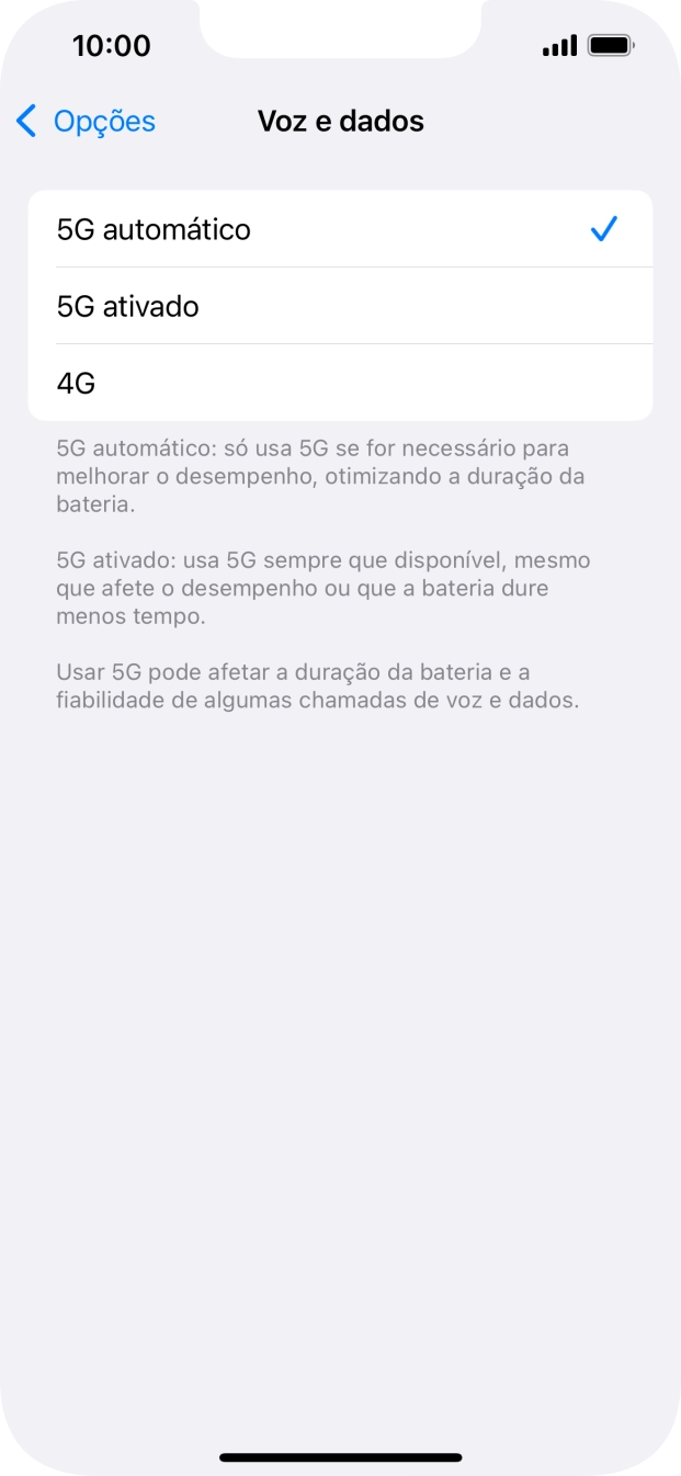 Para ativar a alternância automática entre 5G e 4G prima 5G automático.