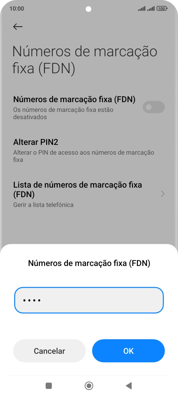 Introduza o código PIN2 e prima OK.