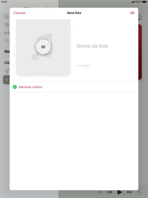 Prima o campo de escrita e introduza o nome da lista de reprodução.