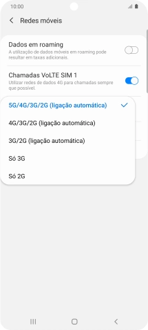 Prima o tipo de rede pretendido.