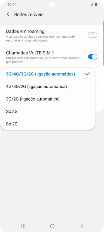 Prima o tipo de rede pretendido.