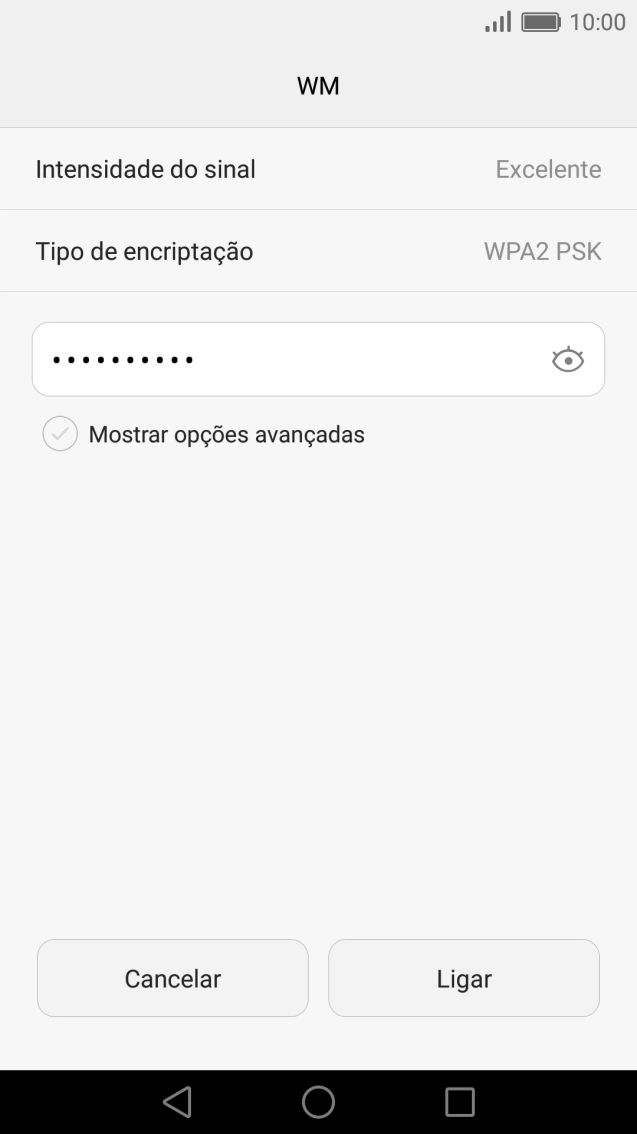 Introduza a password da rede Wi-Fi e prima Ligar.
