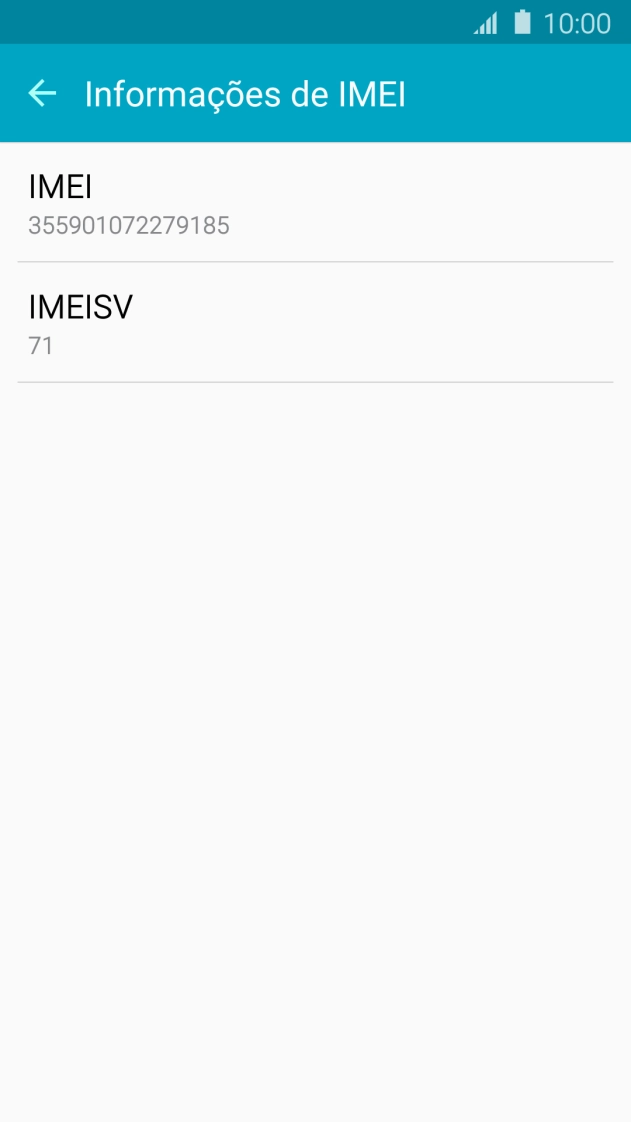 O código IMEI é mostrado no ecrã.