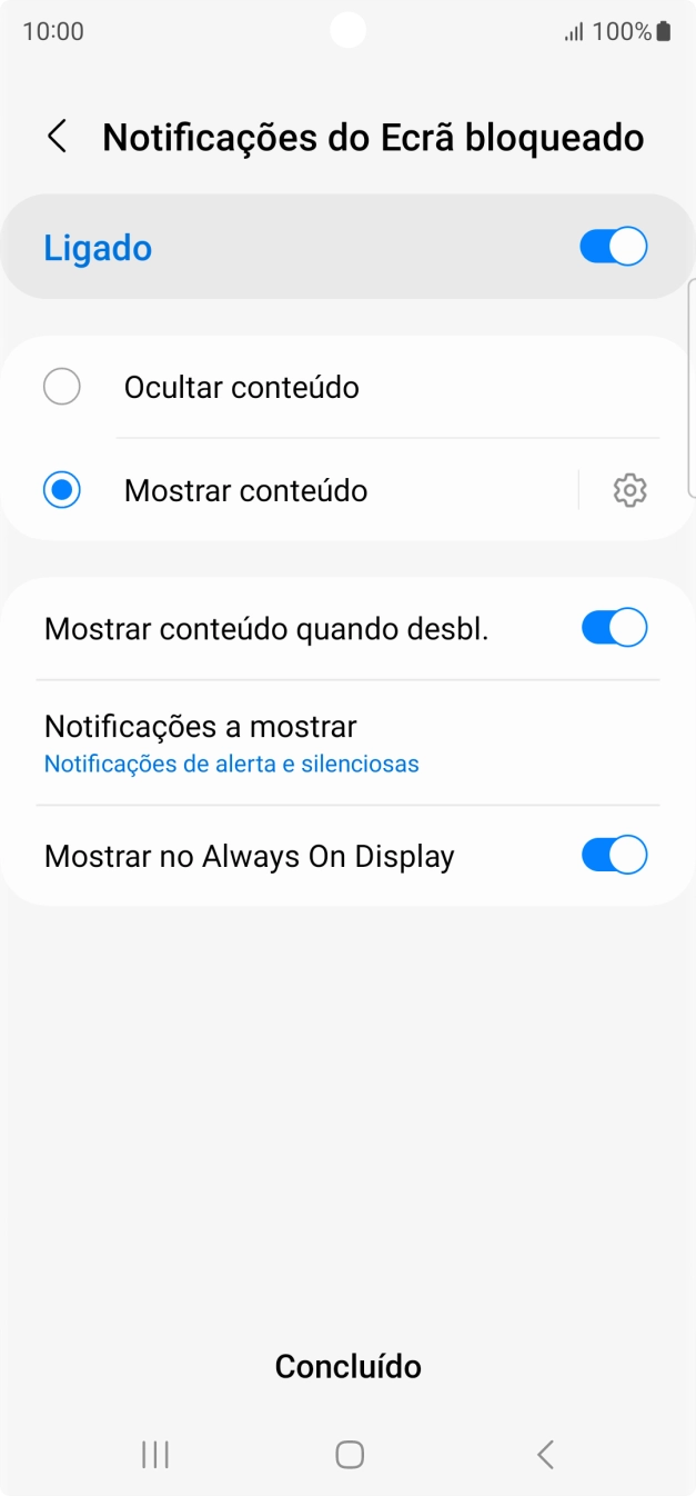 Prima as definições pretendidas para as ativar ou desativar.