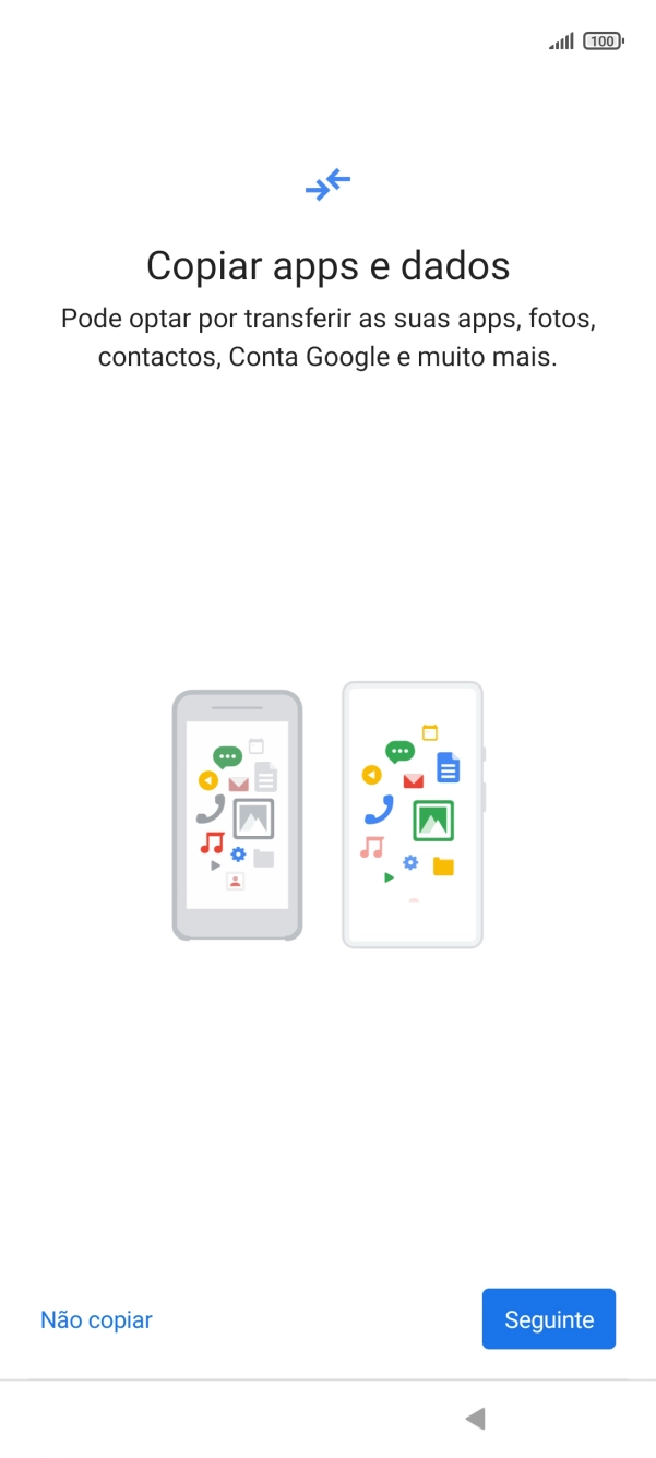 É possível transferir conteúdo de outro telefone quando o telefone for ativado antes da primeira utilização e quando o telefone tiver sido reiniciado. Quando esta imagem for mostrada no ecrã, o telefone está pronto para transferir conteúdo de outro telefone.