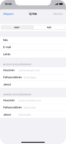 Kattints a Hosztnév mezőre, és írd be az e-mail szolgáltatód bejövő szerverének a nevét.
