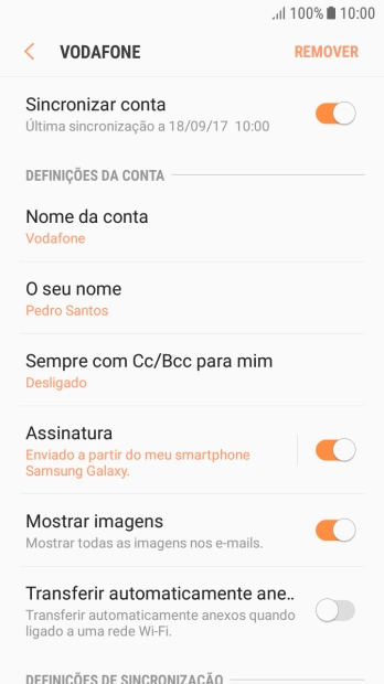 Prima Nome da conta.