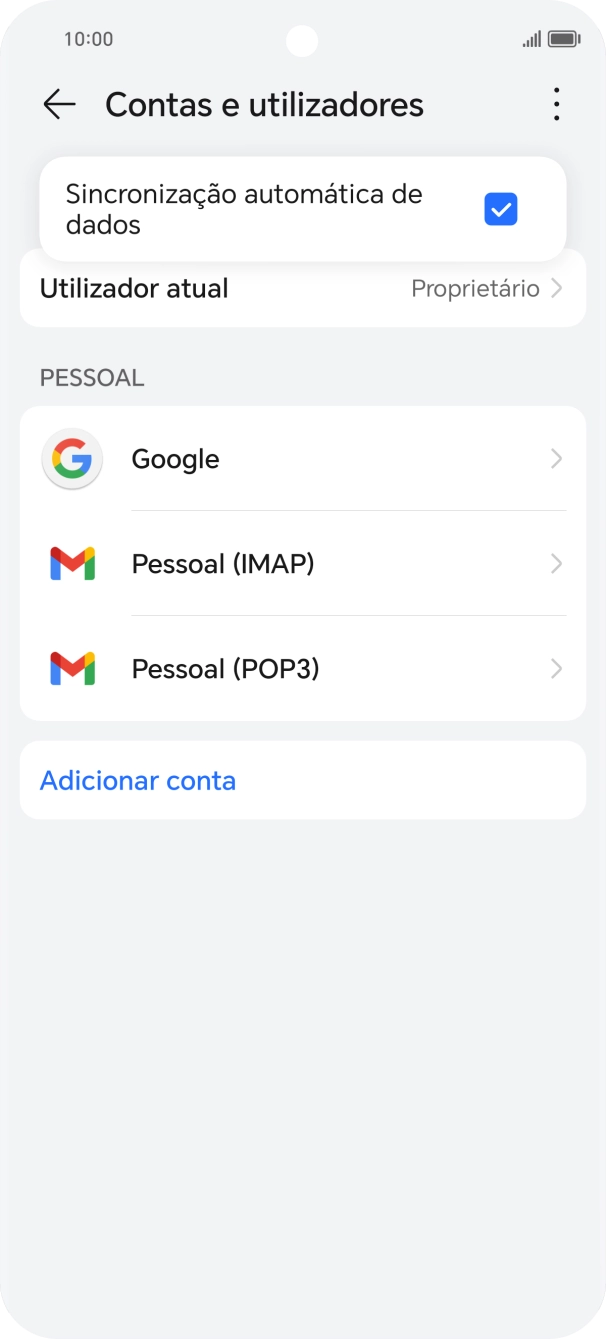 Prima Sincronização automática de dados para ativar ou desativar a função.