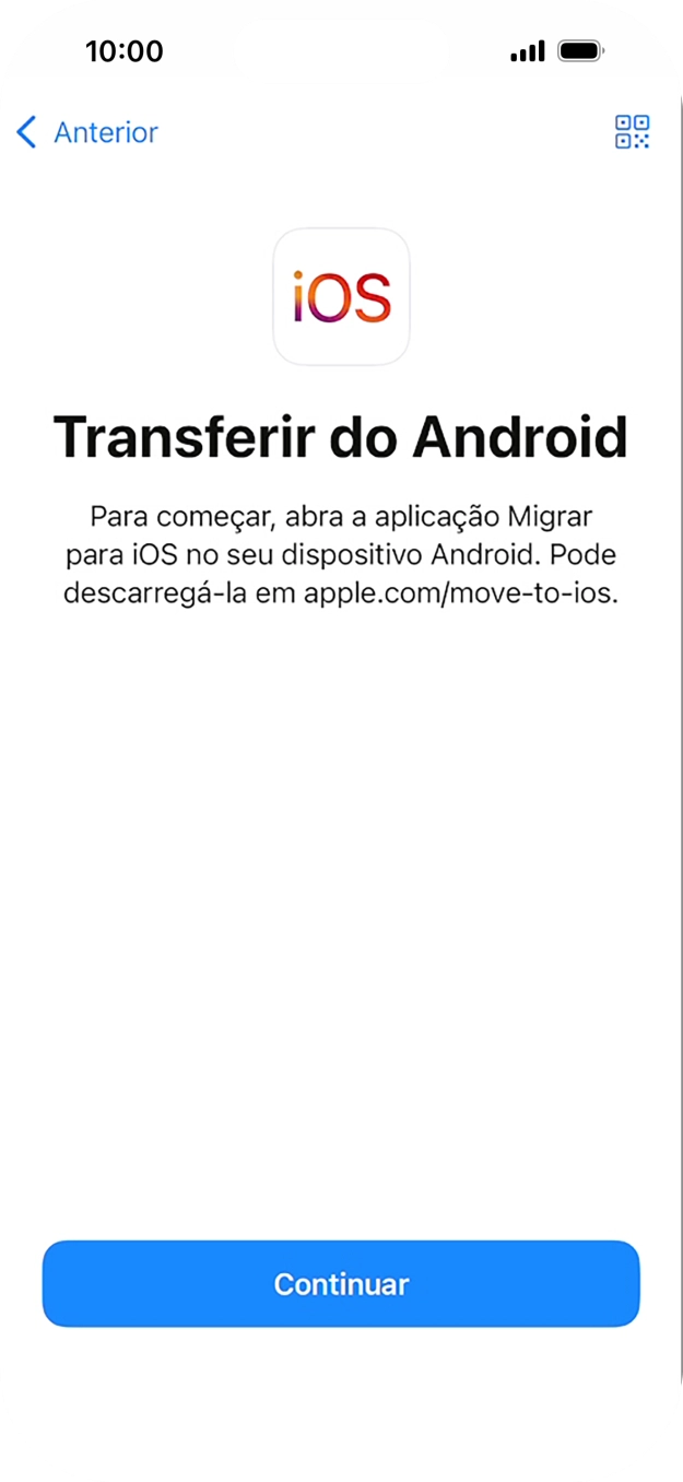 Antes de ser possível transferir conteúdo para o seu telefone, é necessário instalar a app 