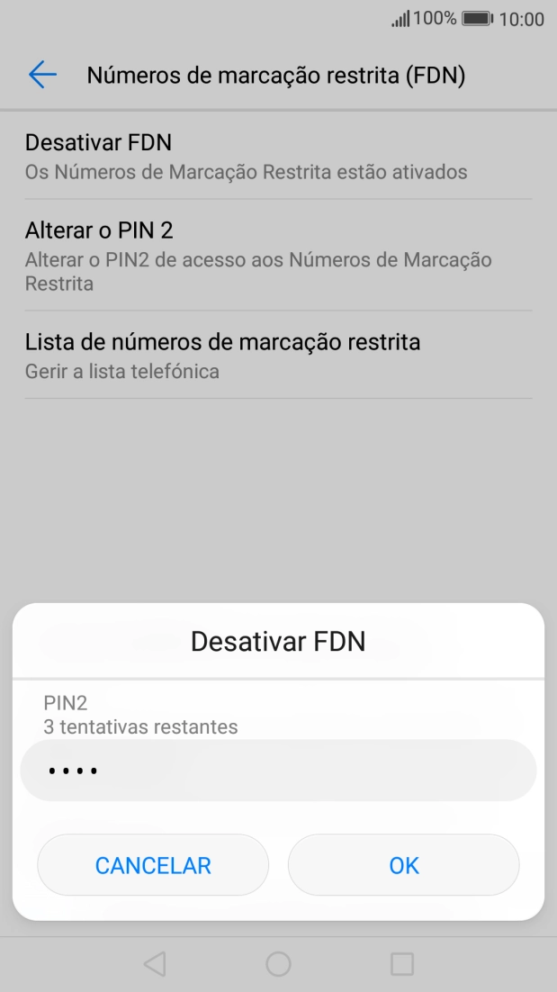 Introduza o código PIN2 e prima OK.