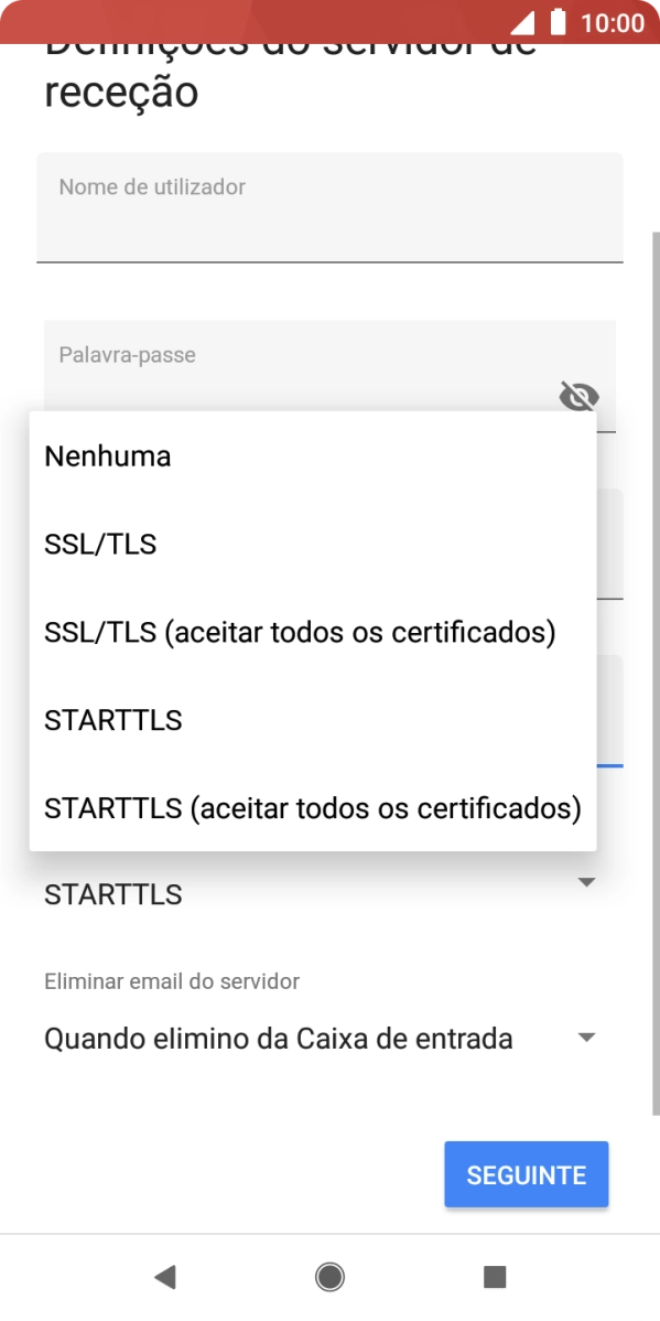 Prima SSL/TLS para ativar a função.