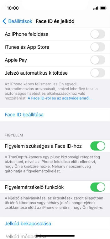 Válaszd a Jelkód bekapcsolása lehetőséget, és írj be kétszer egymás után egy tetszőleges képernyőzárkódot.