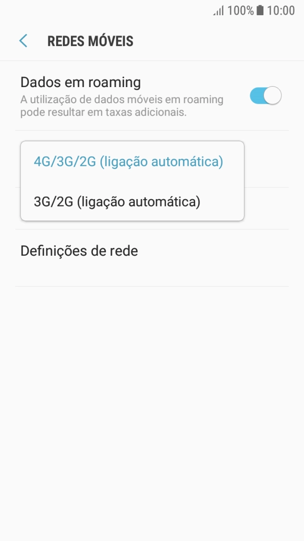 Prima o tipo de rede pretendido.