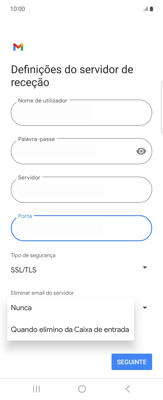 Prima Nunca para manter os e-mails no servidor quando estes são apagados no telefone.