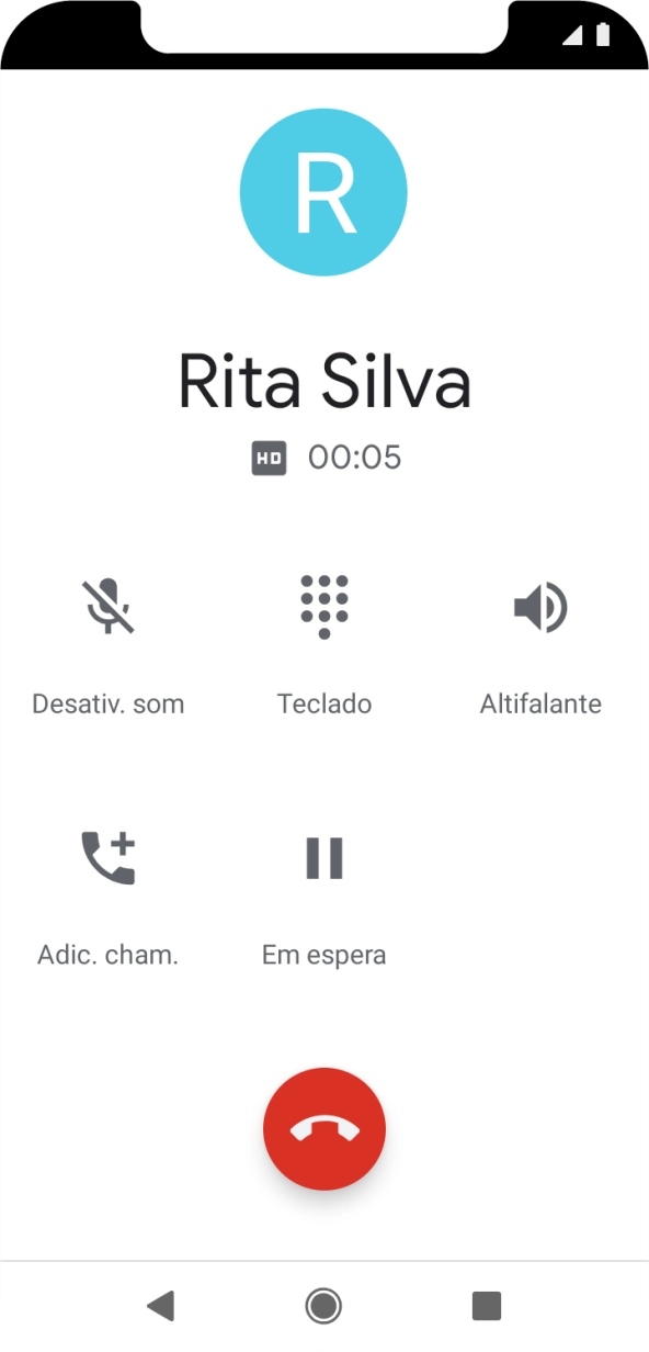 Prima o ícone para terminar a chamada.