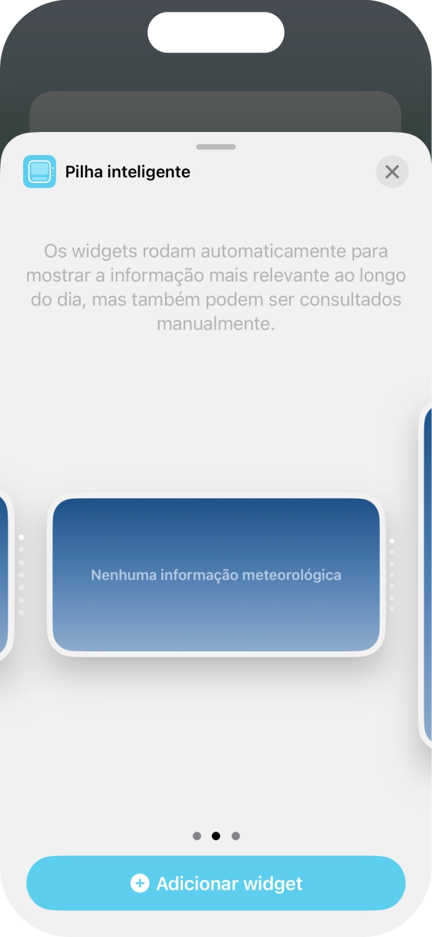 Para escolher a dimensão pretendida para o widget, deslize o dedo para a direita ou para a esquerda sobre o ecrã.