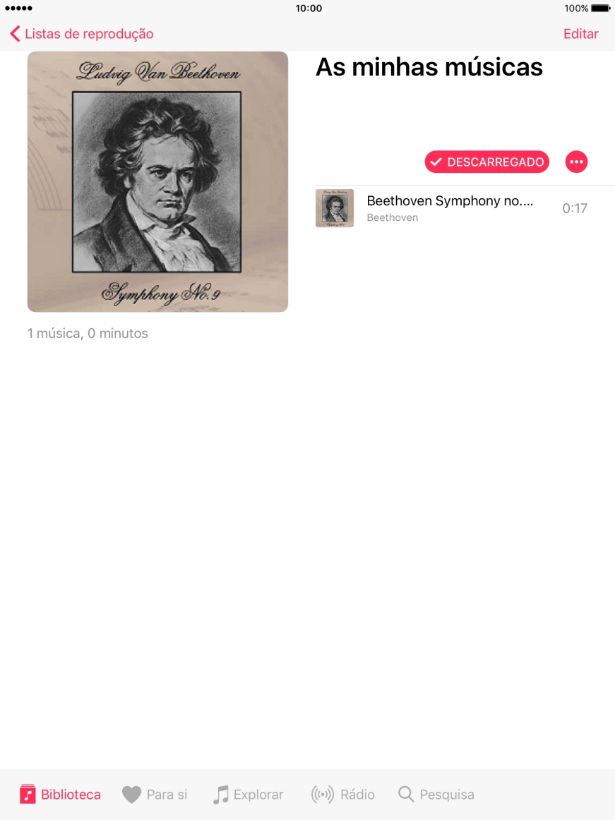 Vá até à categoria ou lista de reprodução pretendida e prima o ficheiro de música pretendido.