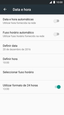 Prima Data e hora automáticas para ativar a função.