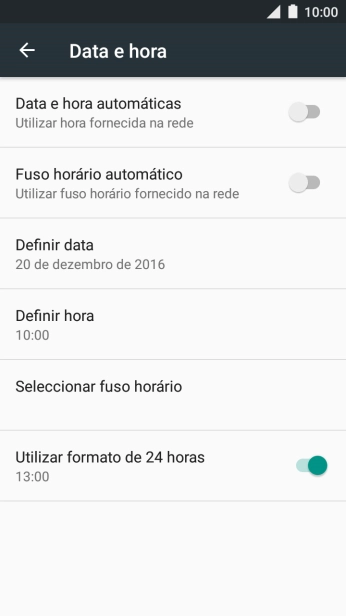 Prima Data e hora automáticas para ativar a função.