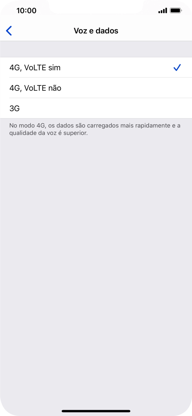 Se pretender usar 4G para chamadas de voz e dados móveis, prima 4G, VoLTE sim.