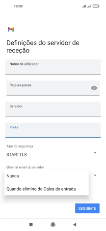 Prima Nunca para manter os e-mails no servidor quando estes são apagados no telefone.