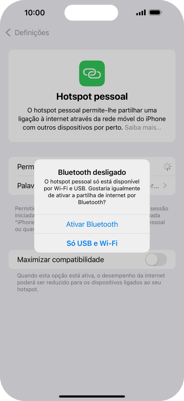Se o Wi-Fi estiver ativado, prima Só USB e Wi-Fi .