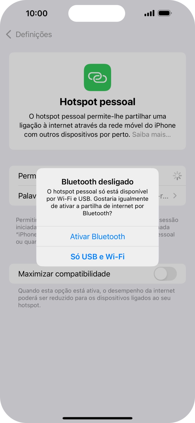 Se o Wi-Fi estiver ativado, prima Só USB e Wi-Fi .