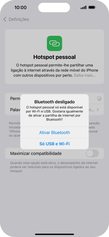 Se o Wi-Fi estiver ativado, prima Só USB e Wi-Fi .