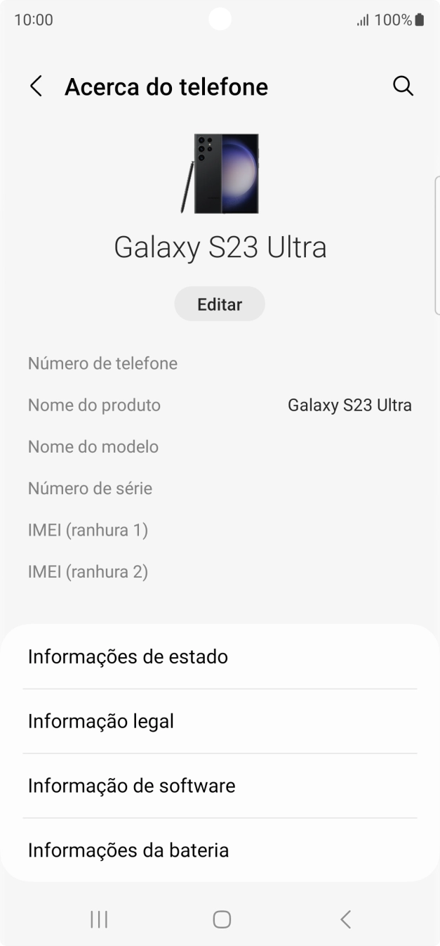 O código IMEI é mostrado no ecrã.