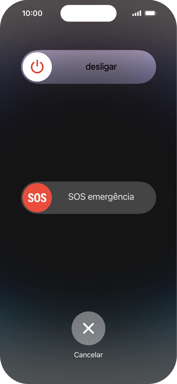 Prima o ícone para desligar e arraste-o para a direita.