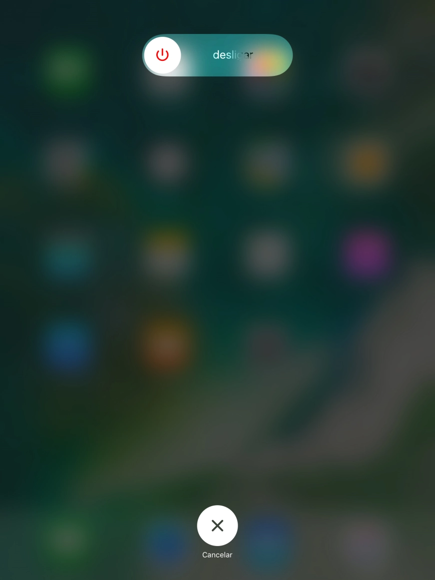 Prima o ícone para desligar e arraste-o para a direita.