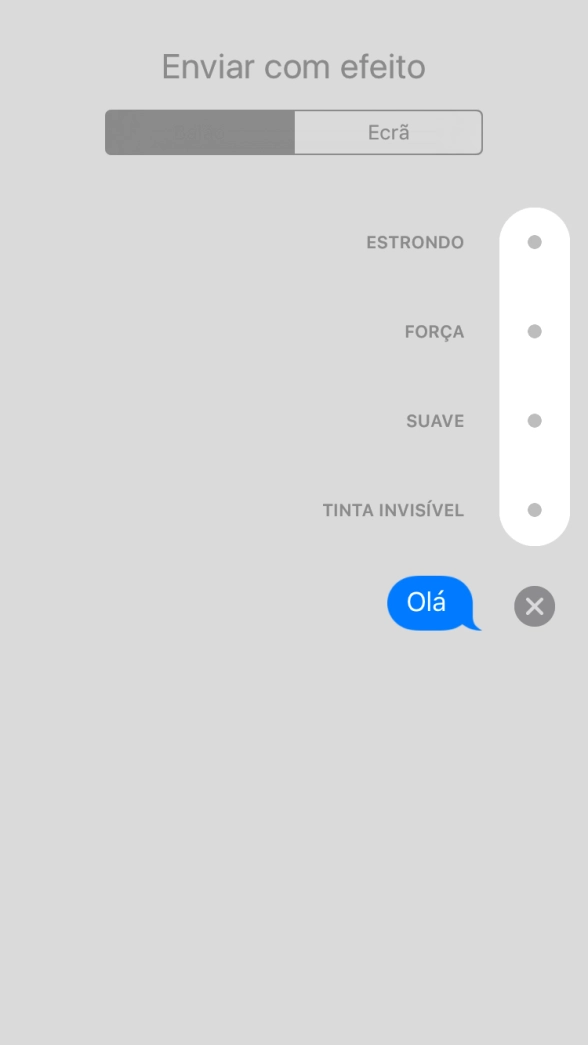 Prima Balão e siga as indicações no ecrã para adicionar um efeito de balão de diálogo à iMessage.