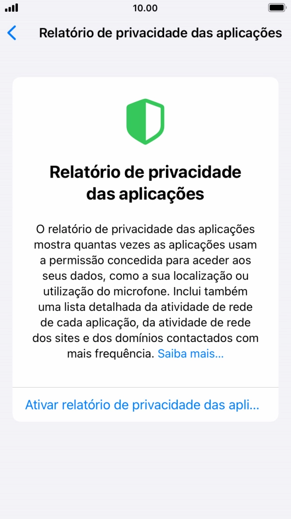 Prima Ativar relatório de privacidade das apli... para ativar a função.